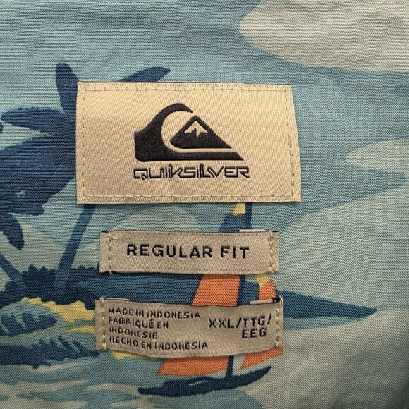 Quicksilver Blue Tropical Hawaiian  Button Down Shirt Mens Size XXL - Picture 3 of 7